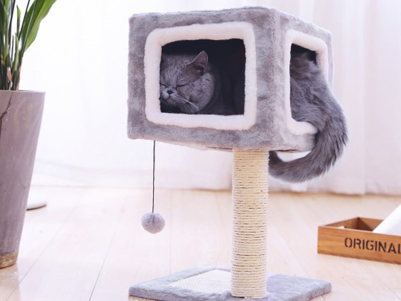 Cat Tree Scratching Post House Grey 58cm