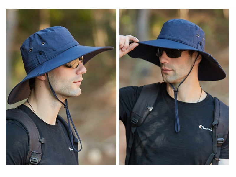 NAVY Men Sun Hat Wide Brim Bucket Hats Outdoor Fishing Hiking Cap UV P