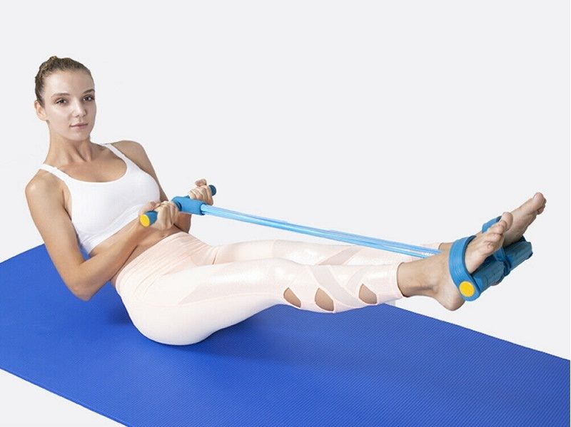 Elastic Sit Up Pull Rope Abdominal Exerciser Resistance Band 4 Tube Yoga PINK