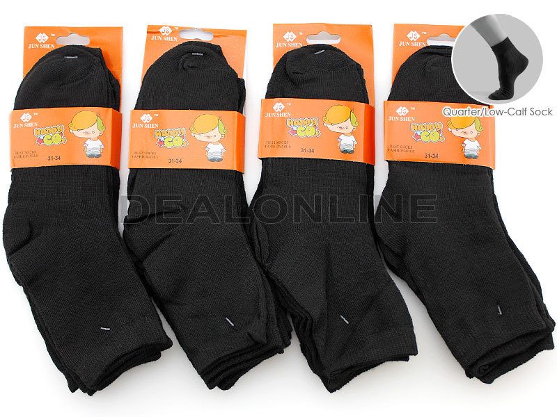 BLACK Quarter Socks (12 Pairs) Kids' 4-7 YEARS