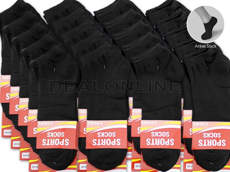 WHOLESALE - (60 Pairs) Thin Ankle Socks - BLACK