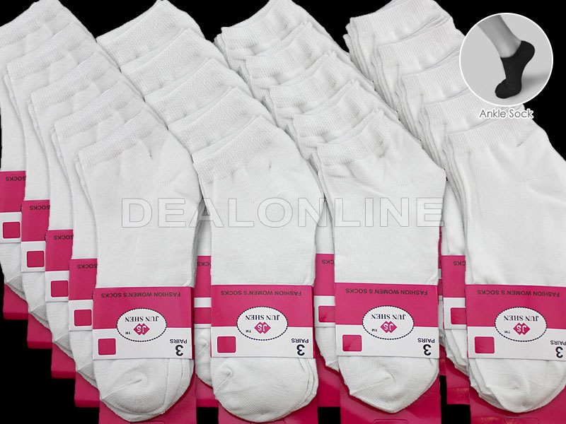 WHOLESALE - (60 Pairs) Thin Ankle Socks - WHITE
