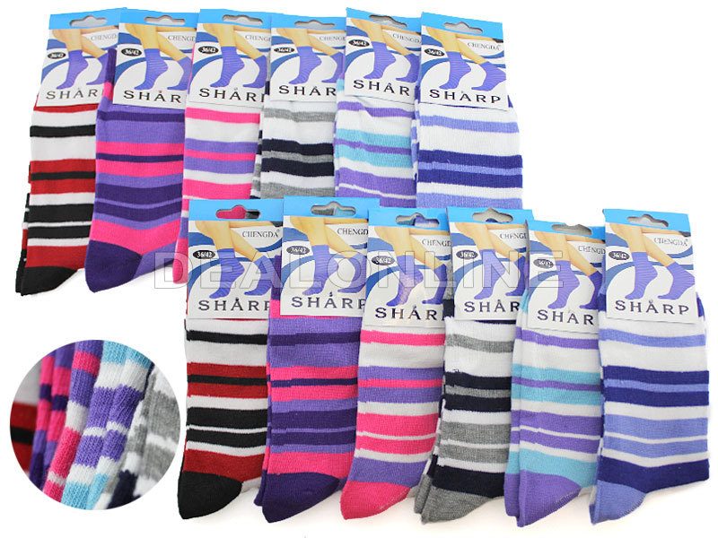 (12 Pairs) Women's Colour Striped Socks - SIZE5-9