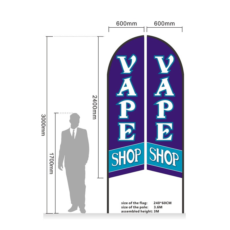 VAPESHOP - Pre-print Double Sided Feather Banner Flag Business Commersial 3M SET