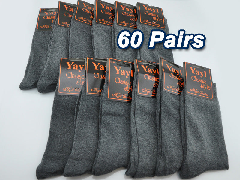WHOLESALE - (60 Pairs) Business Socks Crew Socks Men's Grey Dress Socks