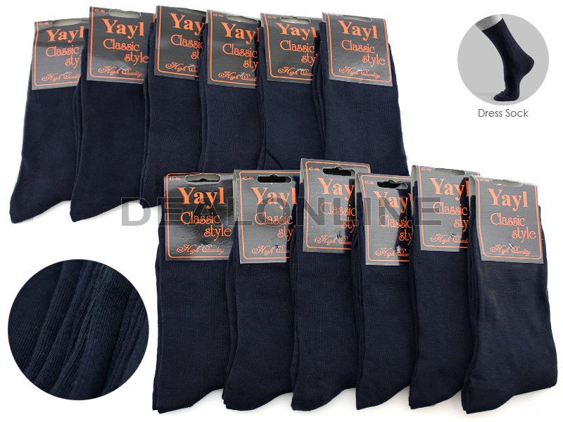 Business Socks Crew Socks Navy (12 Pairs) Men's Dress Socks - SIZE7-10