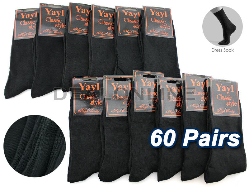 WHOLESALE - Business Socks Crew Socks Black (60 Pairs) Men's Dress Socks